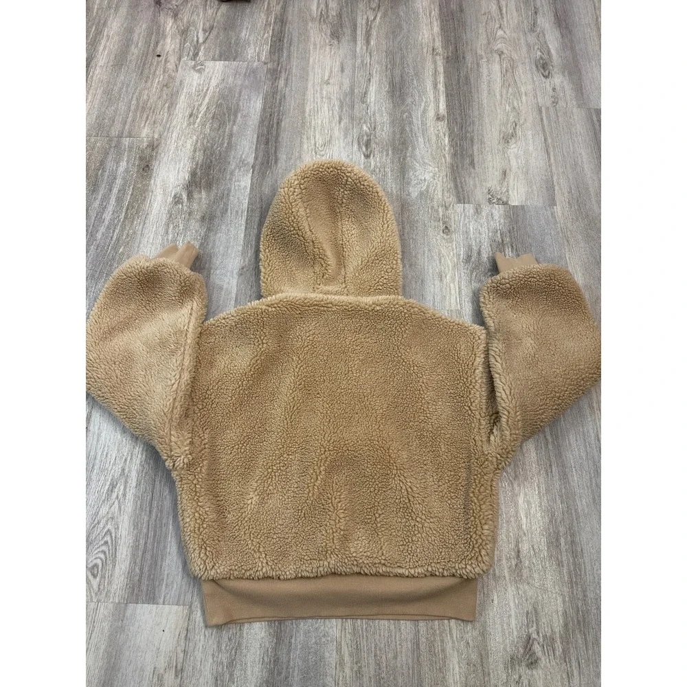 Alo Streetside Half Zip Hoodie in Camel Sherpa Jacket Tan Women Small